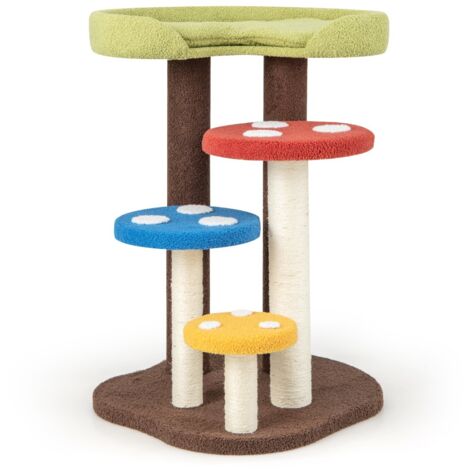 Albero per gatti 3 in 1 pali sisal tappetino piattaforme rimovibili torre 5 livelli Colorato