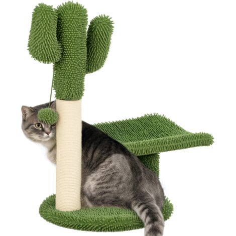 Albero per Gatti a forma di Cactus con Tiragraffi e Pallina da Gioco, 35x31x55.5 cm, Verde e Bianco