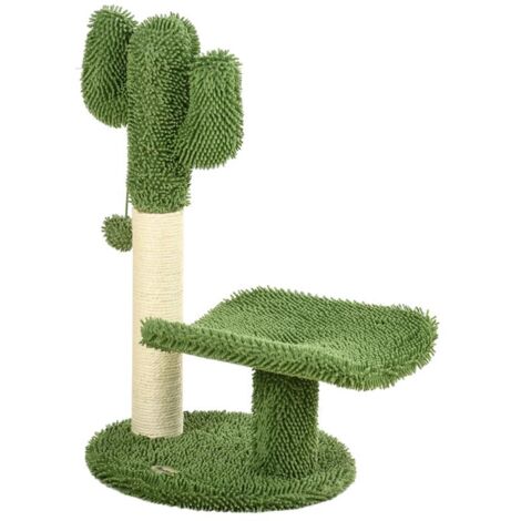 ALBERO PER GATTI A FORMA DI CACTUS CON TIRAGRAFFI E PALLINA DA GIOCO. 35X31X55.5 CM. VERDE E BIANCO