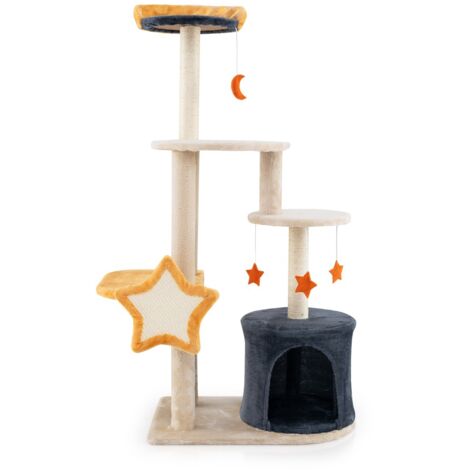 Albero per gatti carino da 128cm da interno con tiragraffi in sisal gattiera, Torre multi-livello per gatti