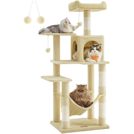 Albero per gatti con amaca e torre da gioco 143 cm beige 120003854
