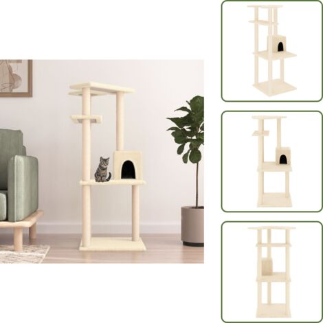 Albero per gatti con casetta - vidaXL Albero per Gatti con Tiragraffi in Sisal Crema 123 cm - Albero per gatti con piattaforme