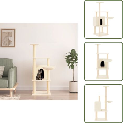 Albero per gatti con casetta - vidaXL Albero per Gatti con Tiragraffi in Sisal Crema 132 cm - Albero per gatti con piattaforme
