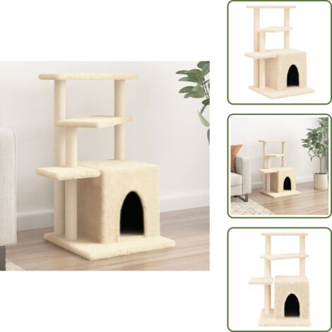 Albero per gatti con casetta - vidaXL Albero per Gatti con Tiragraffi in Sisal Crema 83,5 cm - Albero per gatti con piattaforme