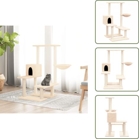 Albero per gatti con casetta - vidaXL Albero per Gatti con Tiragraffi in Sisal Crema 94,5 cm - Albero per gatti con amaca