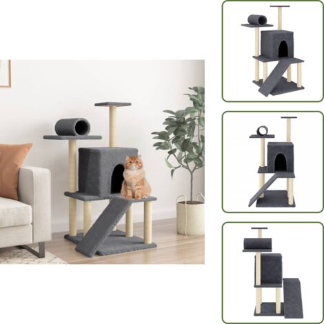 Albero per gatti con casetta - vidaXL Albero per Gatti con Tiragraffi in Sisal Grigio Scuro 110,5 cm - Albero per gatti con piattaforme