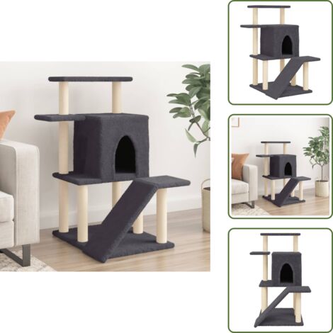 Albero per gatti con casetta - vidaXL Albero per Gatti con Tiragraffi in Sisal Grigio Scuro 97 cm - Albero per gatti con piattaforme