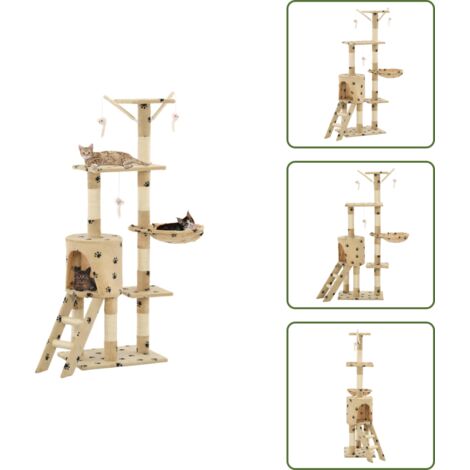 Albero per gatti con piattaforme - vidaXL Albero per Gatti e Tiragraffi Sisal 138 cm Zampe Stampate Beige - Albero per gatti con giochi