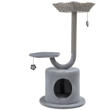 Albero per gatti con telaio curvo in metallo tiragraffi, Torre per gatti di taglia grande e piccola alta 106cm Grigio