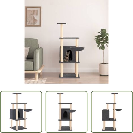 Albero per gatti con tiragraffi -  Albero per Gatti con Tiragraffi in Sisal Grigio Scuro 132 cm