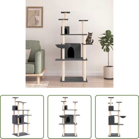 Albero per gatti con tiragraffi -  Albero per Gatti con Tiragraffi in Sisal Grigio Scuro 166 cm