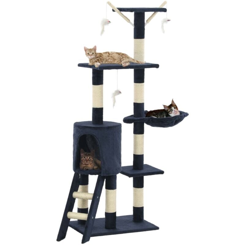 Tiragraffi per gatti, Albero per Gatti con Tiragraffi in Sisal 138 cm Blu Scuro Vidaxl