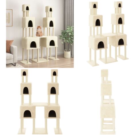 Albero per Gatti con Tiragraffi in Sisal Crema 199 cm - Albero per gatti in sisal - Albero per gatti con casette