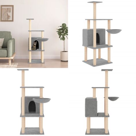 Albero per Gatti con Tiragraffi in Sisal Grigio Chiaro 132 cm - Albero per gatti in sisal - Albero per gatti con tiragraffi