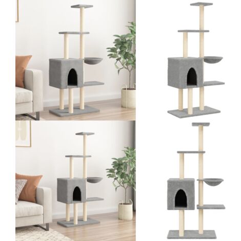 Albero per Gatti con Tiragraffi in Sisal Grigio Chiaro 145 cm - Albero per gatti con tiragraffi - Albero per gatti in sisal