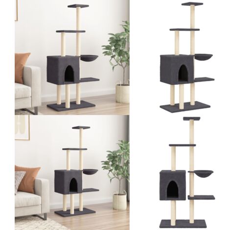 Albero per Gatti con Tiragraffi in Sisal Grigio Scuro 145 cm - Albero per gatti in sisal - Albero per gatti con tiragraffi