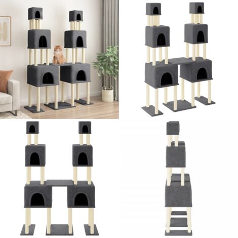 Albero per Gatti con Tiragraffi in Sisal Grigio Scuro 199 cm - Albero per gatti in sisal - Albero per gatti grigio scuro
