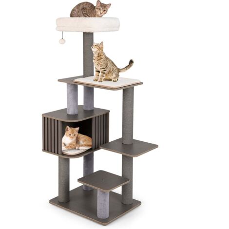 Albero per gatti da 151 cm con cuccia tiragraffi e giocattoli