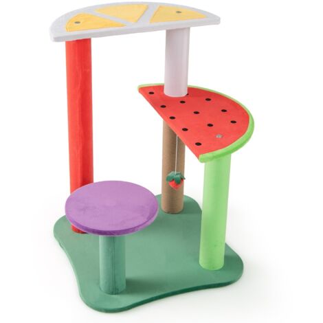Albero per gatti da 69cm con piattaforme a forma di frutta, Torre per gatti carino con posto per graffiare