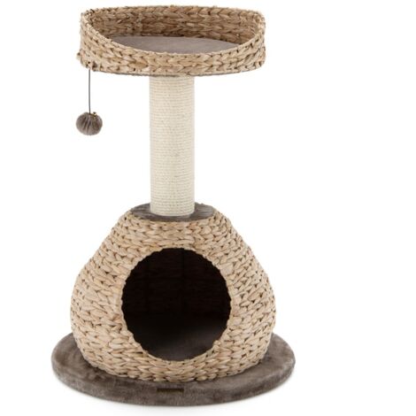 Albero per gatti da interno con palo tiragraffi in sisal naturale, Centro attività torre con pallina appesa Marrone