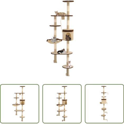 Albero per gatti da parete -  Albero Gatti Tiragraffi in Sisal a Muro 194 cm Beige e Marrone