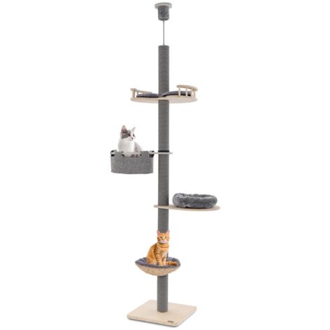 Albero per gatti da pavimento a soffitto con altezza regolabile da 236 a 271 cm, Torre per gatti in legno Grigio
