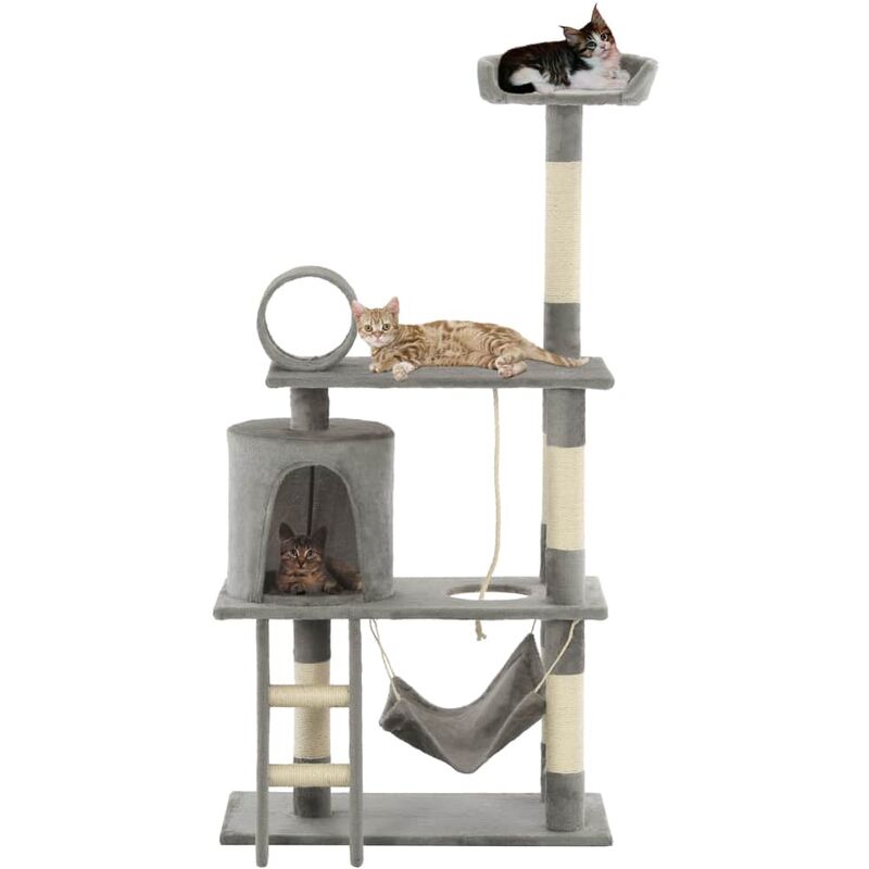 Albero per Gatti con Tiragraffi in Sisal 140 cm con amaca e casetta vari colori colore : grigio