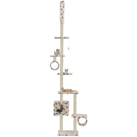 Albero per Gatti e Tiragraffi Sisal 260 cm Zampe Stampate Beige vidaXL