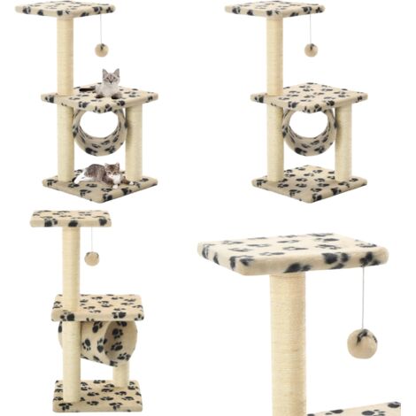 Albero per Gatti e Tiragraffi Sisal 65 cm Zampe Stampate Beige - Tiragraffi per gatti - Albero per gatti con tiragraffi
