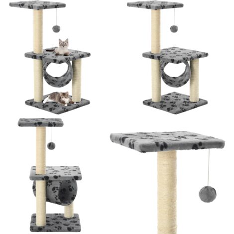 Albero per Gatti e Tiragraffi Sisal 65 cm Zampe Stampate Grigio - Tiragraffi per gatti - Albero per gatti con corda di sisal