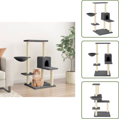 Albero per gatti grigio scuro - vidaXL Albero per Gatti con Tiragraffi in Sisal Grigio Scuro 95 cm - Albero per gatti con casetta