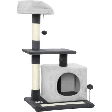 Albero per gatti gris 85 cm avec niche, hamac, poteaux et tapis à griffer