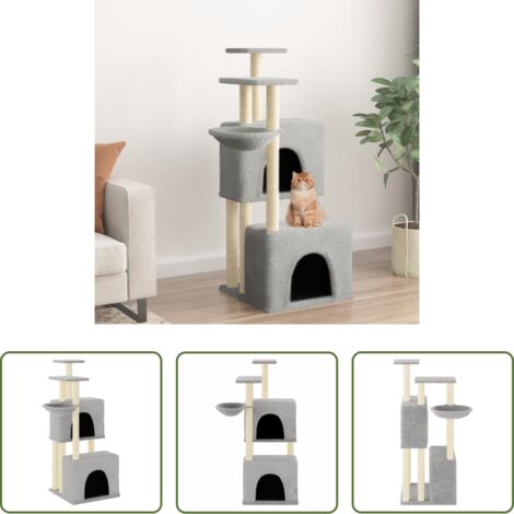 Albero per gatti in sisal -  Albero per Gatti con Tiragraffi in Sisal Grigio Chiaro 122 cm