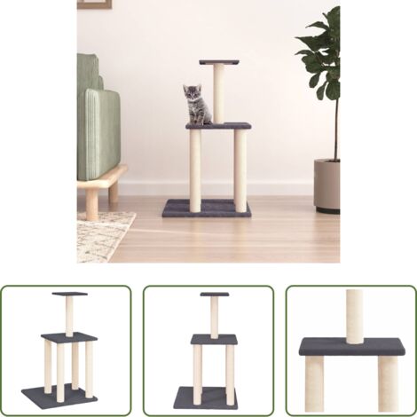 Albero per gatti in sisal -  Albero per Gatti con Tiragraffi in Sisal Grigio Scuro 85,5 cm