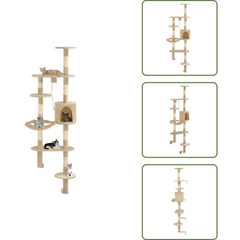Albero per gatti in sisal - vidaXL Albero per Gatti con Tiragraffi in Sisal da Parete 194 cm Beige - Albero per gatti con lettino