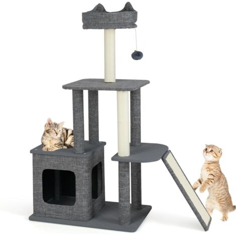 Albero per gatti interno 117 cm torre con tiragraffi in sisal e condominio, Mobili con giochi appesi e piattaforma versatili
