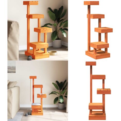 Albero per Gatti Marrone Cera 45,5x49x103 cm in Legno di Pino - Albero per gatti in legno - Albero per gatti marrone