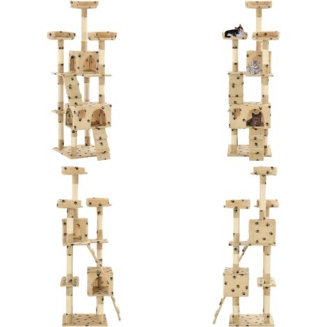 Albero per Gatti Tiragraffi Sisal 170 cm Zampe Stampate Beige - Tiragraffi per gatti - Giocattolo per gatti
