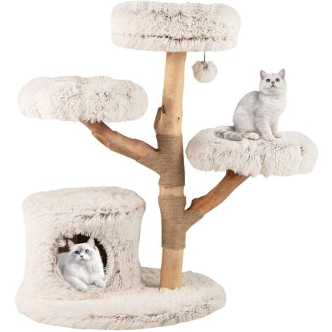 Albero per gatti XXL 102 cm, Albero per gatti in legno massello, Tiragraffi in iuta, 3 piattaforme, Condo, Torre per gattini a 5 livelli, Nappa sospesa