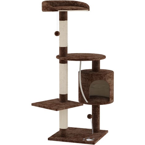 BRICOZONE Tiragraffi Albero Palo Gioco Per Gatti Con Corda In Sisal Naturale Tira Graffi Angolare Multifunzione Giocattolo Stimolante Cuccia Per Gatto Adulto Cucciolo Domestico 112 Cm Grigio