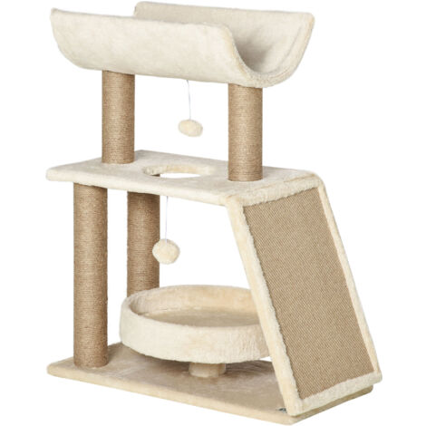 Albero Tiragraffi 60x30x76 cm con Cucce e Pannello in Sisal Marrone Chiaro