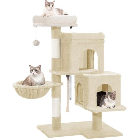 Albero tiragraffi, 95 cm, piccolo albero per gatti, spazioso e stabile, base regolabile, con piattaforma morbida e grande, palline di peluche, grotte, colonne tiragraffi, cestino per gatti