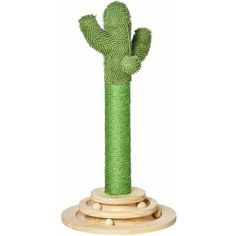Albero Tiragraffi a Cactus per Gatti 32x32x60 cm in Corda Sisal e Palline in Legno Verde