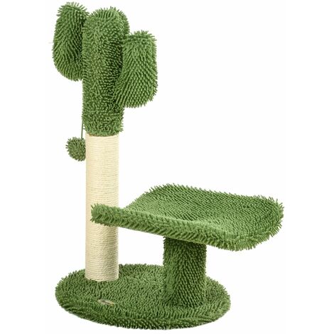 Albero Tiragraffi a Forma di Cactus 35x31x55,5 cm con Pallina Gioco Verde e Bianco