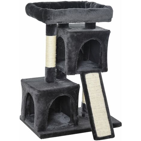 Albero Tiragraffi con Lettino e 2 Casette 59x39x83 cm Pali in Sisal Nero