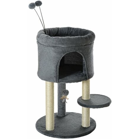 EASYCOMFORT Albero Tiragraffi per 1-2 Gatti di 4.5kg, Palestra Castello per  Gatti con 3 Livelli, Cuccia, Lettino e Palo in Corda Sisal, Grigio  48x48x104cm