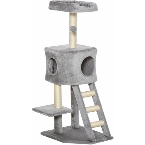 Albero Tiragraffi per Gatti 50x40x120 cm con Cuccia Grigio Chiaro e Beige
