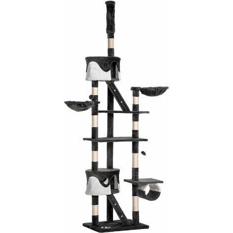 Albero Tiragraffi per Gatti 60x45x240-260 cm con Corda in Sisal  Grigio Scuro, Bianco