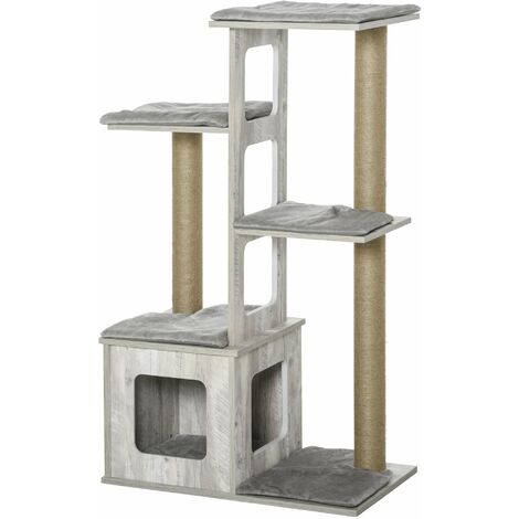 Albero Tiragraffi per Gatti 67x38,5x114 cm con Corda di Juta  Grigio