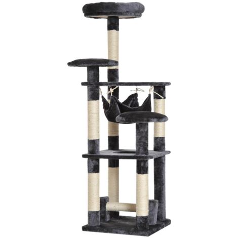 ALBERO TIRAGRAFFI PER GATTI A 4 LIVELLI IN PELUCHE SISAL NATURALE GRIGIO 40X40X132CM
